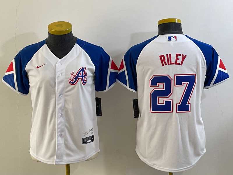 Youth Atlanta Braves #27 Austin Riley White 2023 City Connect Cool Base Stitched Jersey->mlb youth jerseys->MLB Jersey